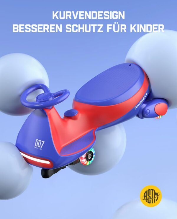 FanttikRide - N7 Pro 12V Elektroauto, mit Pedal, Akku, CyberWiggle, 2-in-1-Schaukelauto, 2 Geschwindigkeiten, Anti-Rollover, blinkende Räder, Bluetooth, ab 3 Jahren, 150 Pfund, - Image 7