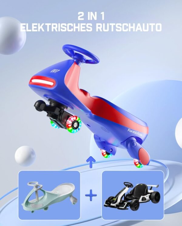 FanttikRide - N7 Pro 12V Elektroauto, mit Pedal, Akku, CyberWiggle, 2-in-1-Schaukelauto, 2 Geschwindigkeiten, Anti-Rollover, blinkende Räder, Bluetooth, ab 3 Jahren, 150 Pfund, - Image 5